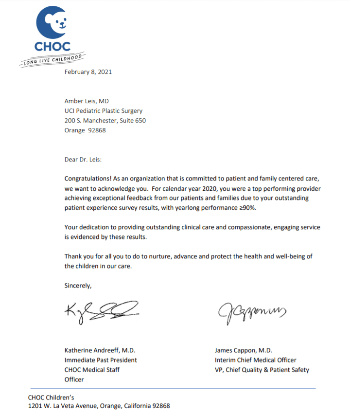 Recognition Of Our Doctors Hard Work & Dedication CHOC Program 